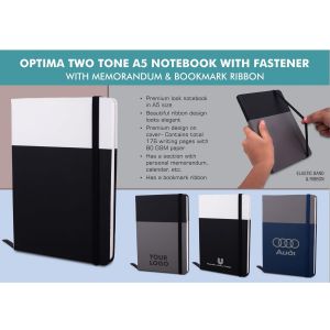 101-B131*Optima Two tone A5 notebook with Fastener  With memorandum & Bookmark ribbon