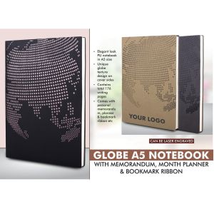 101-B134*Globe A5 notebook with memorandum month planner & bookmark ribbon