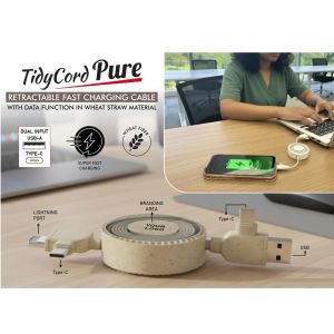 101-C202*TidyCord Pure Retractable Fast Charging cable with Data function in Wheat Straw 