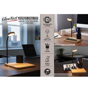 101-C205*GlowNest Bamboo Table top with 15W Wireless Charger