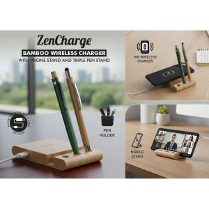101-C206*ZenCharge Bamboo Wireless Charger with phone stand