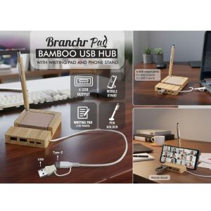 101-C208*Branchr Pad Bamboo USB hub with Writing pad and Phone stand
