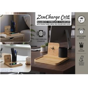 101-C209*ZenCharge Core Bamboo Wireless charger with phone stand
