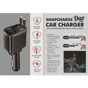 101-C215*SnapCharge Duo: Car Charger With Double Retractable 