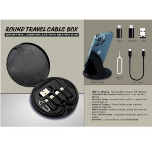 101-C216*Round Travel Cable Box With Universal Connectors, Ejector Pin And Phone Stand