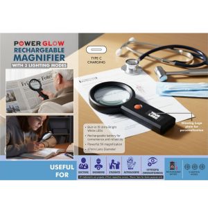 101-E350A*PowerGlow Rechargeable Magnifier with 3 lighting modes and Glowing Logo
