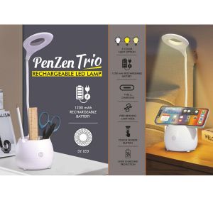 101-E404*PenZen Trio: Rechargeable LED Lamp With Pen Stand