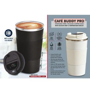101-H365*Cafe Buddy Pro: Stainless Steel Vacuum Coffee Mug With Silicon Grip