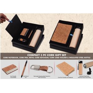 101-Q153*Compact 5 Pc Cork Gift Set Cork Notebook 