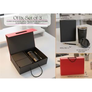 101-Q229*Offix Set of 3: Classic A5 Notebook, Metal Pen, SS Vacuum Mug