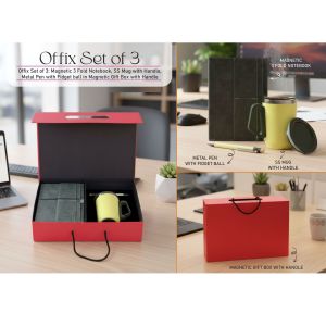 101-Q232*Offix Set of 3: Magnetic 3 Fold Notebook, SS Mug with Handle