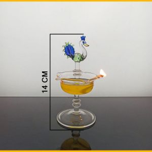 426-6 GLASS Peacock Diya 14 Cm Gift Box