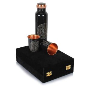 Meena Print copper bottle with 2 glass gift set DC 9